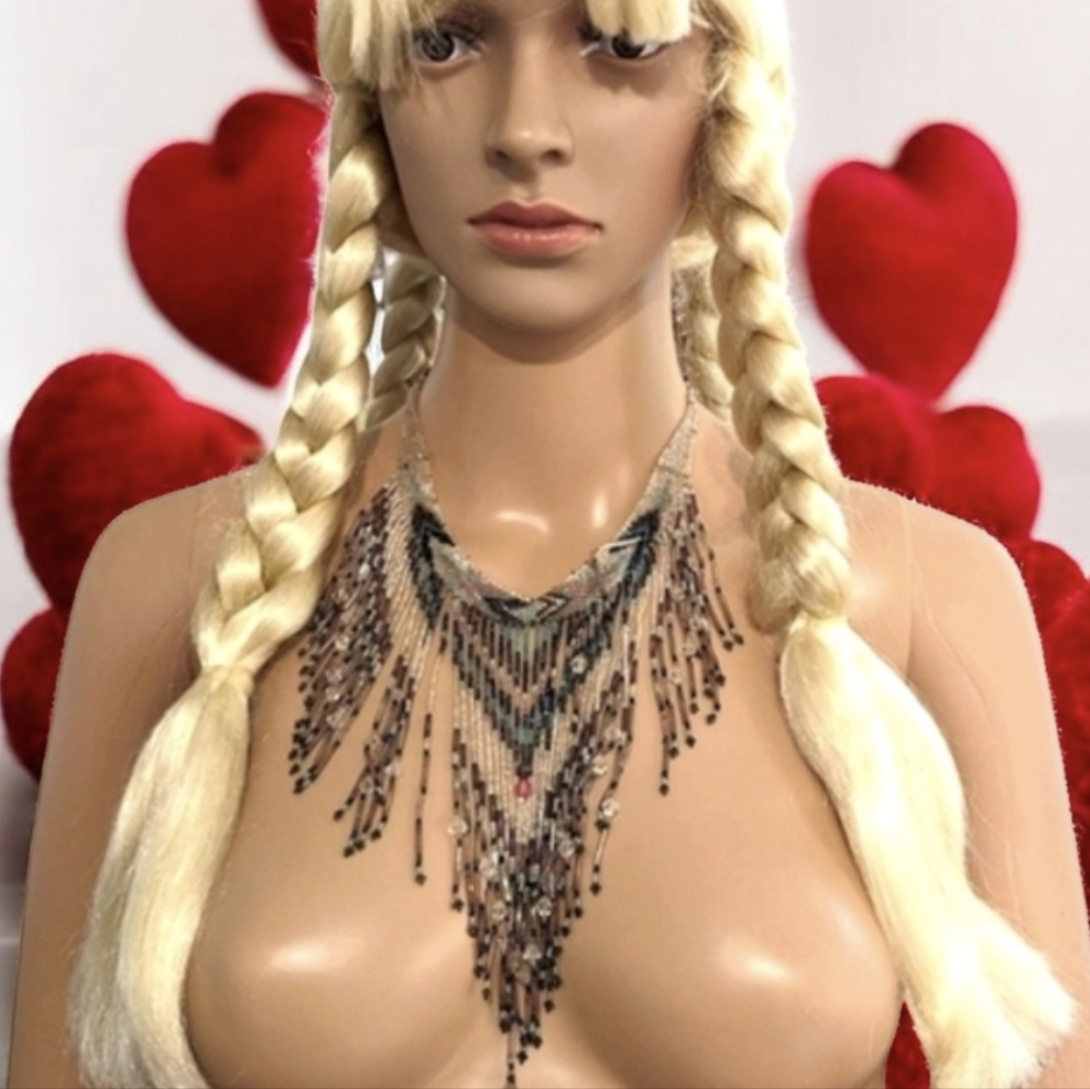 Vintage Bohohippie handcrafted beaded fringe necklace - Picture 3 of 14